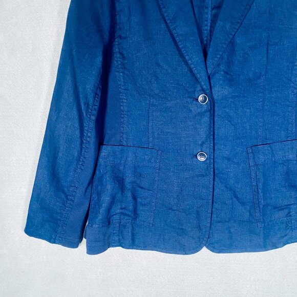 Eileen Fisher Irish Linen Jacket Womens M Blue Single Breasted Blazer Minimalist - Picture 2 of 11